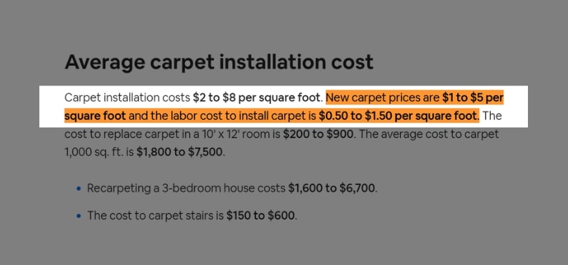 Average carpet installation cost