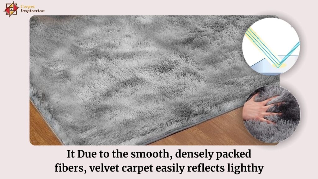 It Due to the smooth, densely packed fibers, velvet carpet easily reflects lighthy