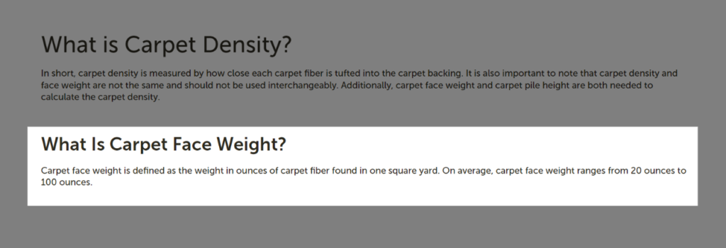 What Is Carpet Face Weigh