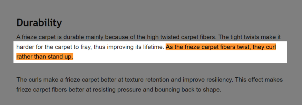 found out that frieze plush’s durability comes from it’s high-twisted yarn pattern