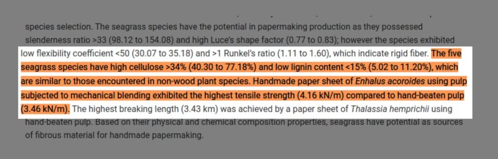 The tensile strength of seagrass carpet is highest