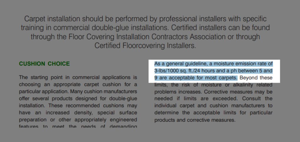 less than 3 pounds of moisture per 1,000 sq. ft. over 24 hours