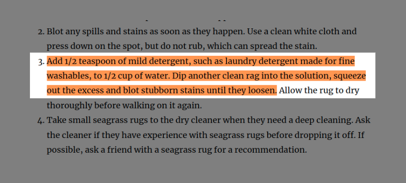 you should use a solution made with ½ teaspoon of mild detergent in ½ cup of clean water